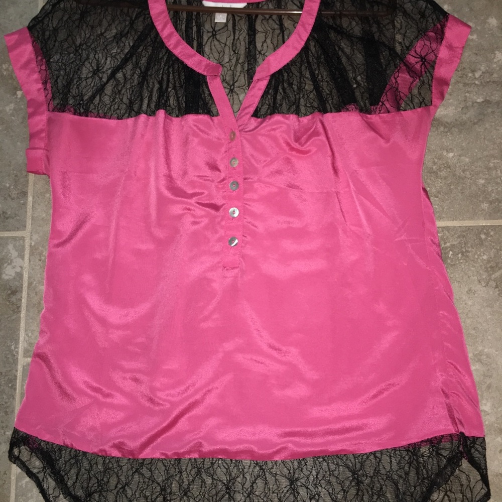 Pink Blouse with lace detail on sleeves and bottom